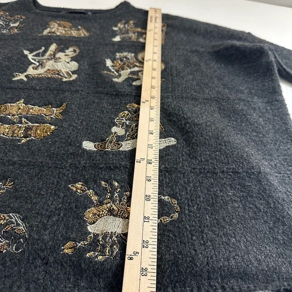 Zara Embodied and Beaded Zodiac Sweater Size Large EUC Wool Blend - Picture 7 of 8